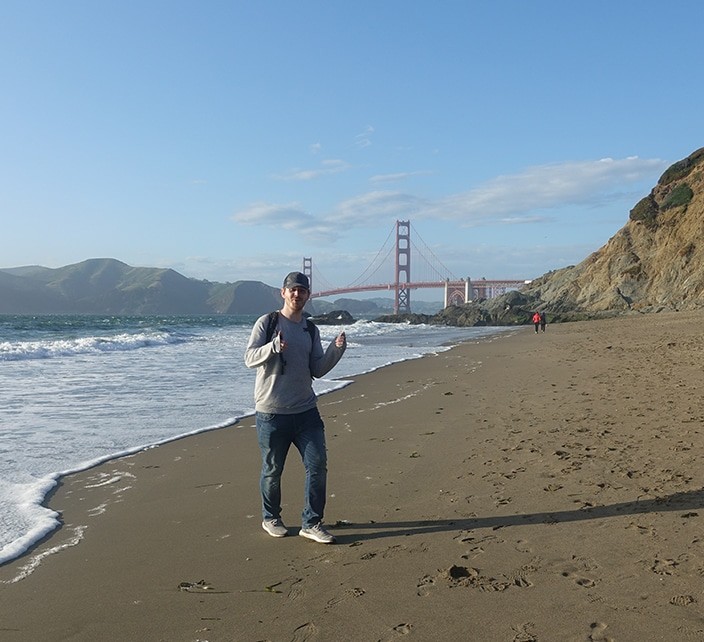 At Bakers Beach, taking in the view of the Golden Gate Bridge, San Francisco, California, USA!
